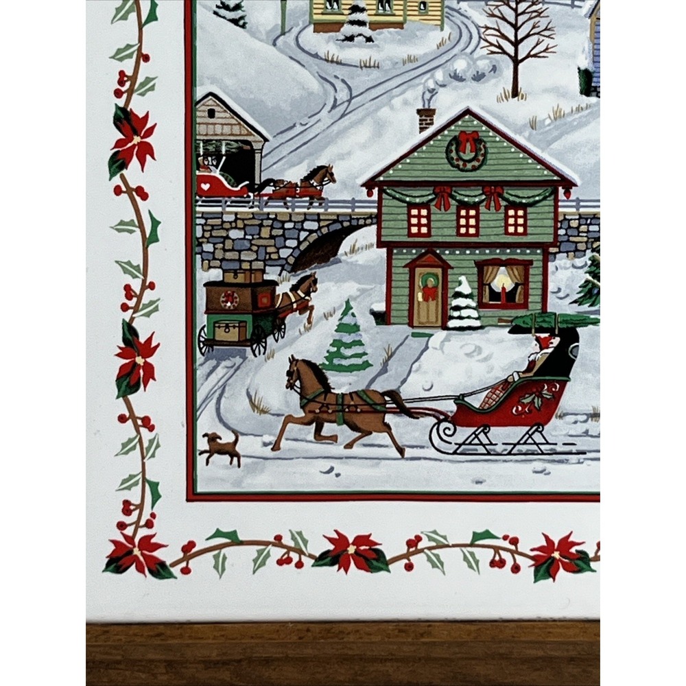VTG Russ & Co Christmas Village Ceramic Tile Wall Trivet Holiday Folk Rustic - Picture 2 of 8
